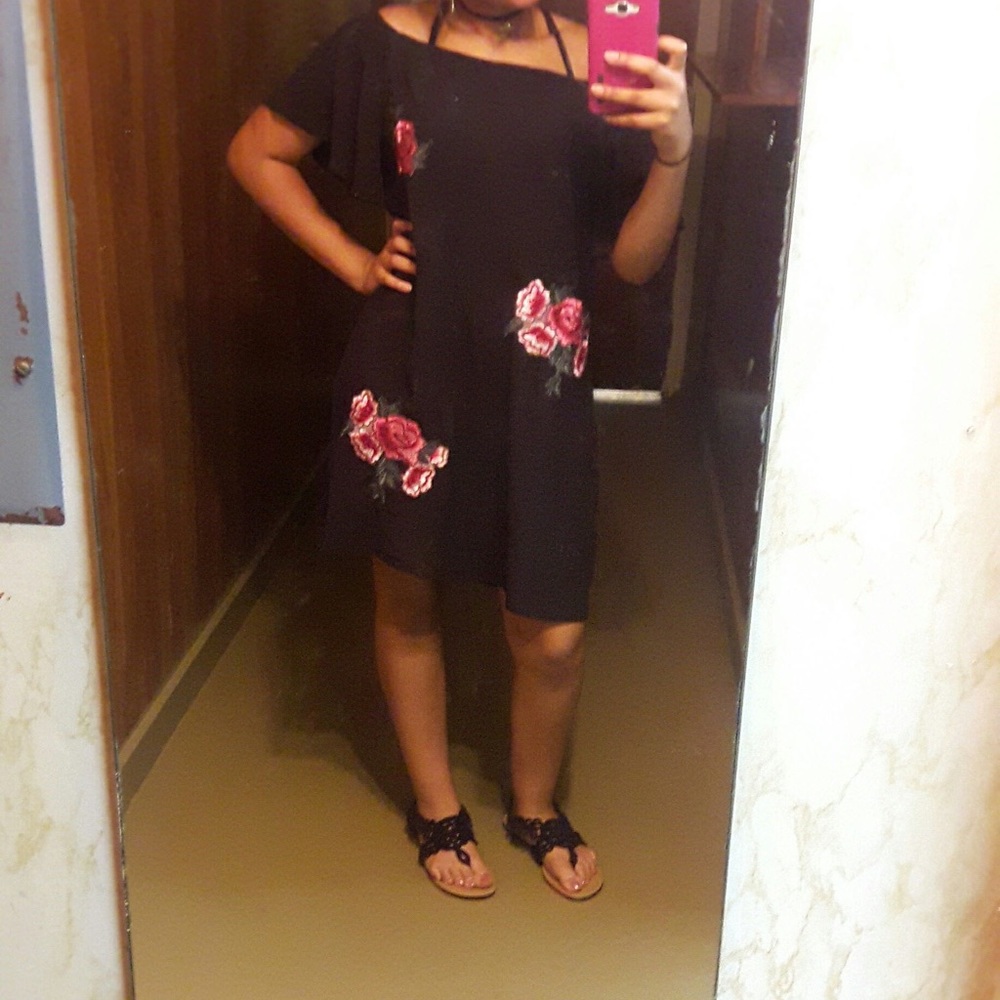 Off the shoulder knee length dress